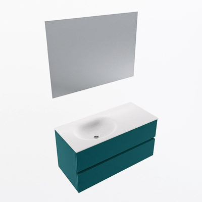 Mondiaz VICA ensemble de meuble de salle de bain - 100cm - meuble sous-vasque smag - 2 tiroirs - lavabo moon gauche - sans trous de robinet - couleur talc - miroir LED - version XL 60cm de haut