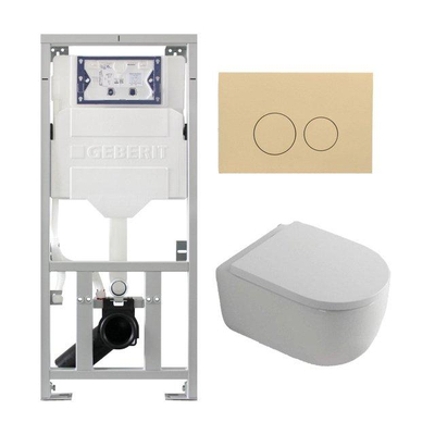 QeramiQ Dely Swirl Ensemble WC - 36.3x51.7cm - réservoir encastré Geberit UP320 - avec cadre Burda - abattant 35mm - plaque de commande beige - boutons ronds - blanc brillant