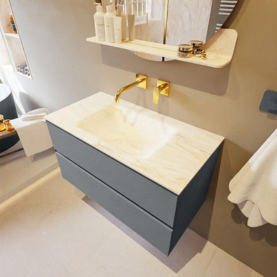 Mondiaz VICA-DLUX ensemble de meuble de salle de bain - 90cm - meuble sous-vasque plata - 2 tiroirs - lavabo encastrée cloud milieu - sans trous de robinet - version haute de 60cm - ostra