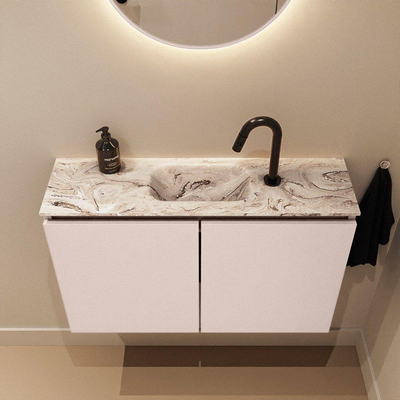 MONDIAZ TURE-DLUX Meuble WC 80 cm Rosee. EDEN vasque Glace position milieu. Avec 1 trou de robinet.