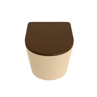 Mondiaz LAVIE hangtoilet – spoelrandloos – 36 x 53 cm – met softclose zitting – Sand (beige), zitting Rust (bruin)