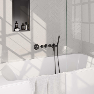 BRAUER Gunmetal Edition Badkraan Inbouw - douchegarnituur - 20cm uitloop - inclusief inbouwdeel - 3 gladde knoppen - inclusief inbouwdeel - handdouche staaf 1 stand - PVD - geborsteld gunmetal