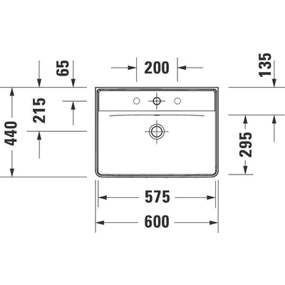 Duravit D-neo Wastafel - 60x44x16.5cm - zonder kraangat rechthoek - keramiek - wit