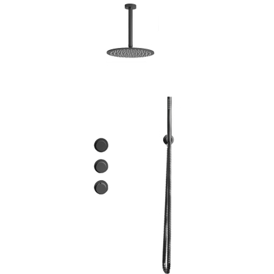 Fortifura Nebbio opbouw regendoucheset – Ø30 cm hoofddouche – 20 cm plafondbuis – gunmetal geborsteld