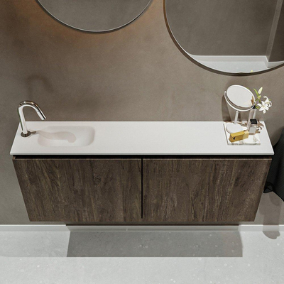 MONDIAZ TURE Toiletmeubel 120x23x50cm met 1 kraangaten 2 deuren dark brown mat Wastafel Eden links Solid Surface Wit