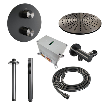 BRAUER Gunmetal Edition inbouw regendoucheset – Ø30 cm hoofddouche – 30 cm plafondbuis – staafhanddouche – 3-weg