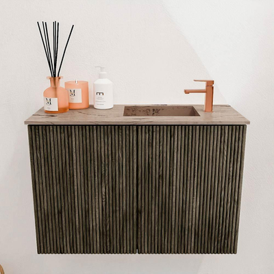 Mondiaz JOYA-DLUX 60cm toiletmeubel - kleur Shadow - Wastafel FAYE positie Rechts 1 kraangat kleur Arena.