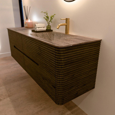 Mondiaz CIRO-DLUX Badkamermeubelset - 160x45x50cm - Solid surface wastafel Oza - 1 wasbak Rechts - 1 kraangat - 4 lades - Shadow