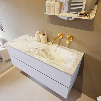 Mondiaz VICA-DLUX ensemble de meuble de salle de bain - 120cm - meuble sous-vasque cale - 2 tiroirs - lavabo encastré cloud droite - sans trous de robinet - version haute de 60cm - glace