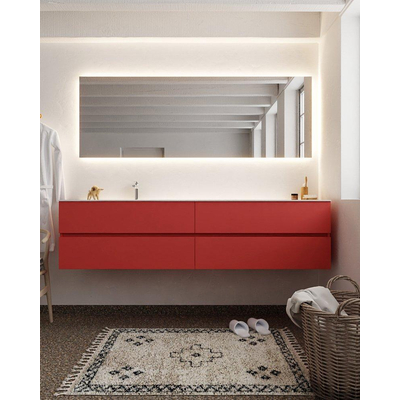 Mondiaz VICA ensemble de meuble de salle de bain - 200cm - meuble sous-vasque fire - 4 tiroirs - lavabo moon gauche - 1 trou de robinet - miroir LED - version XL 60cm de haut