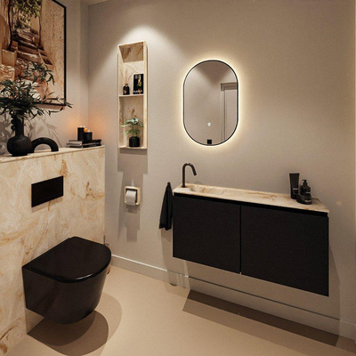 MONDIAZ TURE-DLUX Meuble toilette - 100cm - Urban - EDEN - vasque Frappe - position gauche - 1 trou de robinet