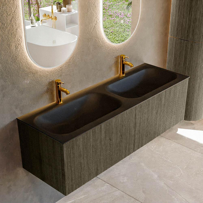 Mondiaz KURVE Ensemble meuble de salle de bains - 140x46x40cm - 2 tiroirs - lavabo solid surface - double - 2 trous de robinet - Shadow