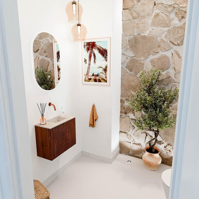 Mondiaz JOYA-DLUX Meuble de toilette 50cm - couleur Ruby - Vasque FAYE position Droite Sans trou de robinet couleur Frappe.