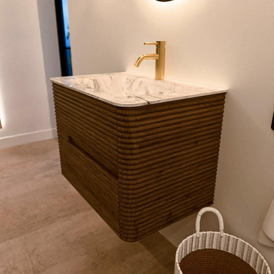 Mondiaz CIRO-DLUX Badkamermeubelset - 70x45x50cm - Solid surface wastafel Glace - 1 wasbak Midden - 1 kraangat - 2 lades - Dusk
