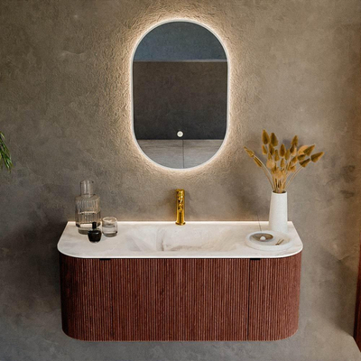 Mondiaz KURVE-DLUX Ensemble de meuble de salle de bains - 110x46x40cm - 1 tiroir - 2 portes - vasque solid surface - centrale - 1 trou de robinet - Ruby