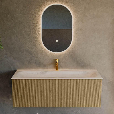 MONDIAZ KURVE-DLUX Meuble de salle de bains 120 cm couleur Dusk avec 1 tiroir et 0 porte. Lavabo BIG LARGE Central 1 trou de robinet Meli.