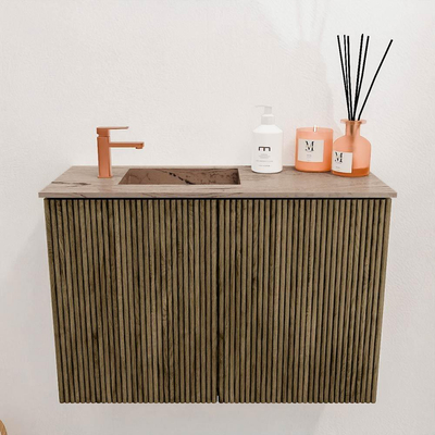 Mondiaz JOYA-DLUX 60cm toiletmeubel - kleur Dusk - Wastafel FAYE positie Links 1 kraangat kleur Arena.