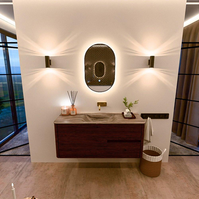 Mondiaz CIRO-DLUX Badkamermeubelset - 120x45x50cm - Solid surface wastafel Sombra - 1 wasbak Midden - zonder kraangaten - 2 lades - Ruby