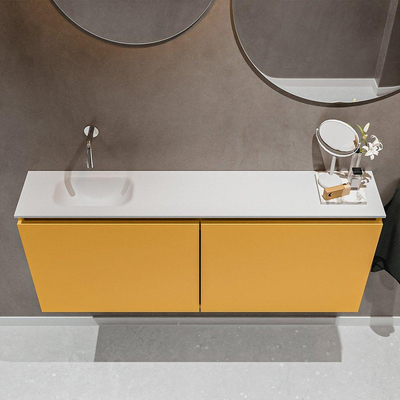 MONDIAZ TURE Toiletmeubel 120x23x50cm met 0 kraangaten 2 deuren ocher mat Wastafel Eden links Solid Surface Wit