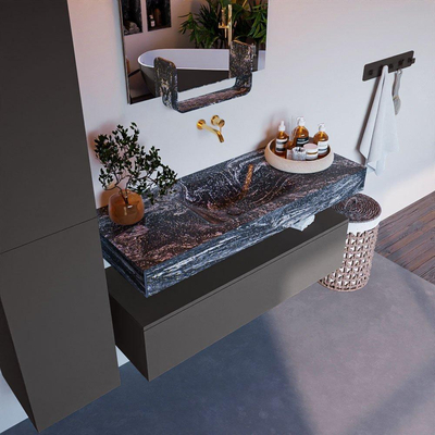 Mondiaz ALAN-DLUX Ensemble de meuble - 120cm - meuble Dark grey mat - 1 tiroir - Lavabo Cloud Lava suspendu - vasque Centre - 0 trous de robinet
