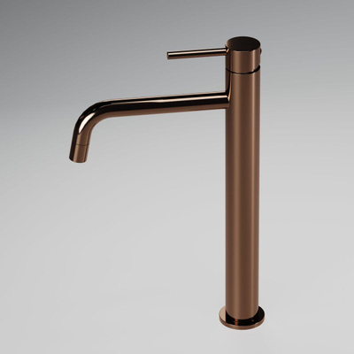 FugaFlow Eccelente Acces Slim Ensemble robinetterie lavabo - robinet lavabo surélevé - bouchon toujours ouvert - siphon design abaissé - Cuivre brossé PVD (Cuivre)