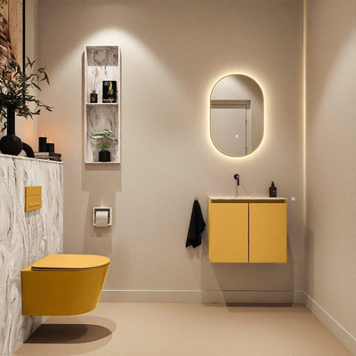 MONDIAZ TURE-DLUX meuble de WC 60cm Ocre. EDEN lavabo Glace position gauche. Sans trou de robinet.