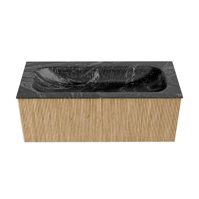MONDIAZ KURVE-DLUX meuble de salle de bains 110 cm couleur Oak avec 1 tiroir. Lavabo BIG MEDIUM central 1 trou de robinet couleur Lava.