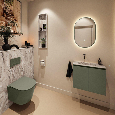 MONDIAZ TURE-DLUX Meuble toilette - 60cm - Army - EDEN - vasque Glace - position gauche - sans trou de robinet