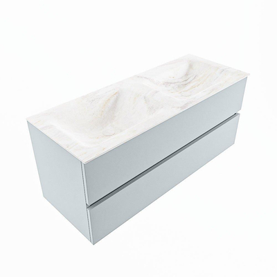 Mondiaz VICA-DLUX Ensemble de meuble de salle de bain - 120cm - meuble sous-vasque argile - 2 tiroirs - lavabo encastré nuage double - sans trous de robinet - version haute 60cm - ostra