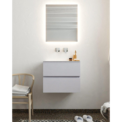 MONDIAZ VICA Badkamermeubelset - 60cm - 2 lades - wasbak Cloud midden - 0 kraangaten - solid surface cale
