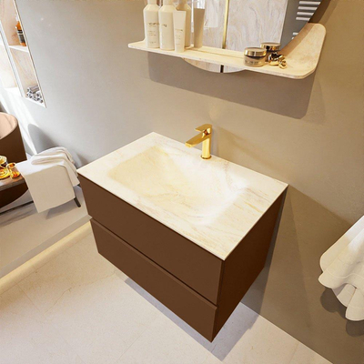 Mondiaz VICA-DLUX Ensemble de meuble de salle de bain - 70cm - meuble sous-vasque reposant - 2 tiroirs - lavabo encastrée cloud milieu - 1 trou de robinet - version haute de 60cm - ostra