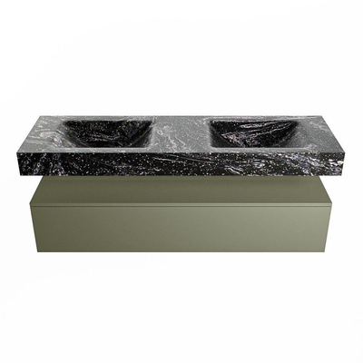 Mondiaz ALAN-DLUX Ensemble de meuble - 150cm - meuble Army mat - 1 tiroir - Lavabo Cloud Lava suspendu - vasque Gauche et droite - 0 trous de robinet