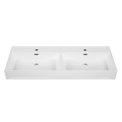 Saniclass Levina Meubelwastafel - 120.5x47x12cm - overloop - 2 wasbakken - 2 kraangaten - keramiek - wit glans