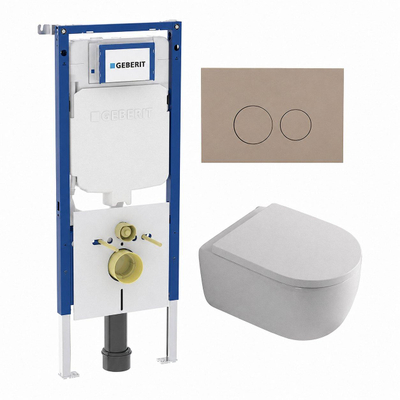 QeramiQ Dely Swirl Toiletset - 36.3x51.7cm - Geberit UP720 Duofix Sigma inbouwreservoir - 35mm zitting - bedieningsplaat taupe - ronde knoppen - mat wit