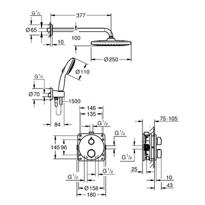 Grohe QuickFix Precision Thermostat Perfect Inbouw Douchesysteem - Vitalio Start 250 hoofddouche - chroom