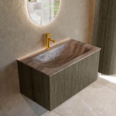 MONDIAZ KURVE-DLUX Meuble de salle de bains 80cm couleur Shadow avec 1 tiroir et 0 porte. Lavabo BIG SMALL Central 1 trou de robinet Oza.