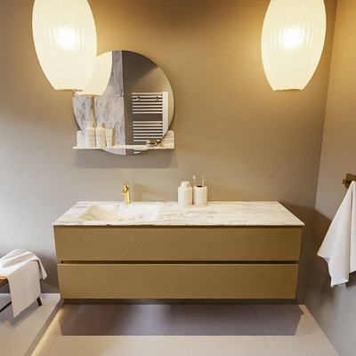 Mondiaz VICA-DLUX ensemble de meuble de salle de bain - 150cm - meuble sous-vasque oro - 2 tiroirs - lavabo encastré cloud gauche - 1 trou de robinet - version haute de 60cm - glace