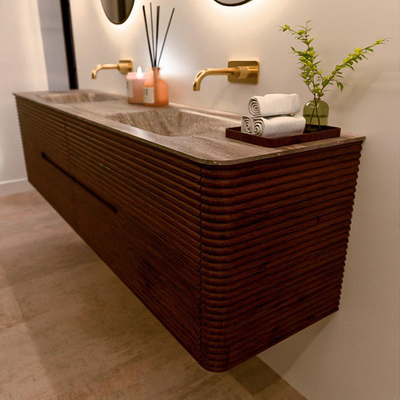 Mondiaz CIRO-DLUX Badkamermeubelset - 190x45x50cm - Solid surface wastafel Oza - 2 wasbak Dubbel - zonder kraangaten - 4 lades - Ruby