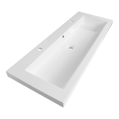 BRAUER Solar Medium lavabo - 120x46x5cm - 1 lavabo - 2 trous de robinet - marbre minéral - blanc satiné