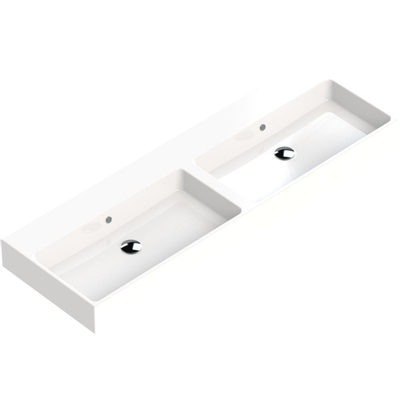 Thebalux lavabo quadro 140cm céramique 2x cuve sans trou de robinet
