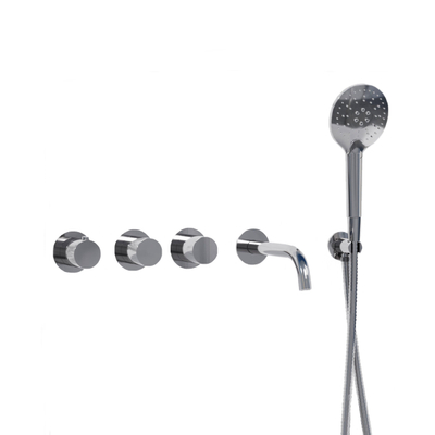 Fortifura Nebbio Badcombinatie-set - thermostaatkraan - wandaansluitbocht - met handdouchehouder - metalen doucheslang - ronde handdouche - uitloop - hoogglans chroom