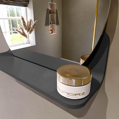 Mondiaz SPOT spiegel – Ø40 cm – met planchet – Dark grey (grijs)