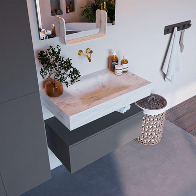 MONDIAZ ALAN-DLUX badkamermeubelset 80cm badmeubel onderkast Plata 1 lade met vrijhangende wastafel CLOUD midden zonder kraangat kleur Opalo