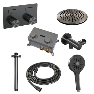 BRAUER Gunmetal Carving inbouw regendoucheset – Ø20 cm hoofddouche – 30 cm plafondbuis – ronde handdouche – set 59
