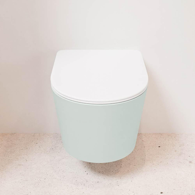 Mondiaz LAVIE hangtoilet – spoelrandloos – 36 x 53 cm – met softclose zitting – Greey (lichtgroen/grijs), zitting Talc (wit)