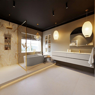 MONDIAZ VICA-DLUX Ensemble meuble de salle de bains - 200cm - meuble bas linen - 4 tiroirs - lavabo encastré cloud à droite - 1 trou de robinet - version hauteur 60cm - frape