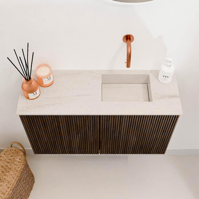 Mondiaz JOYA-DLUX 70cm toiletmeubel - kleur Walnut - Wastafel FAYE positie Rechts Zonder kraangat kleur Meli.