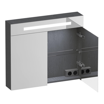 BRAUER Promise Deluxe armoire de toilette - 80x70x15cm - avec éclairage - 2 portes miroir double face - Gris Bois