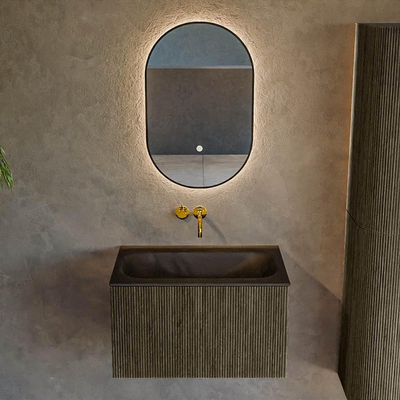Mondiaz KURVE Ensemble de meuble salle de bain - 70x46x40cm - 1 tiroir - lavabo en solid surface - milieu - sans trou de robinet - Shadow