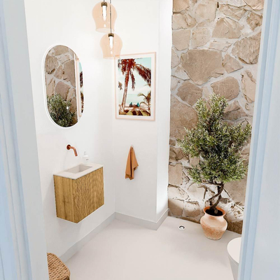 Mondiaz JOYA-DLUX 40cm toiletmeubel - kleur Oak - Wastafel FAYE positie Midden Zonder kraangat kleur Meli.